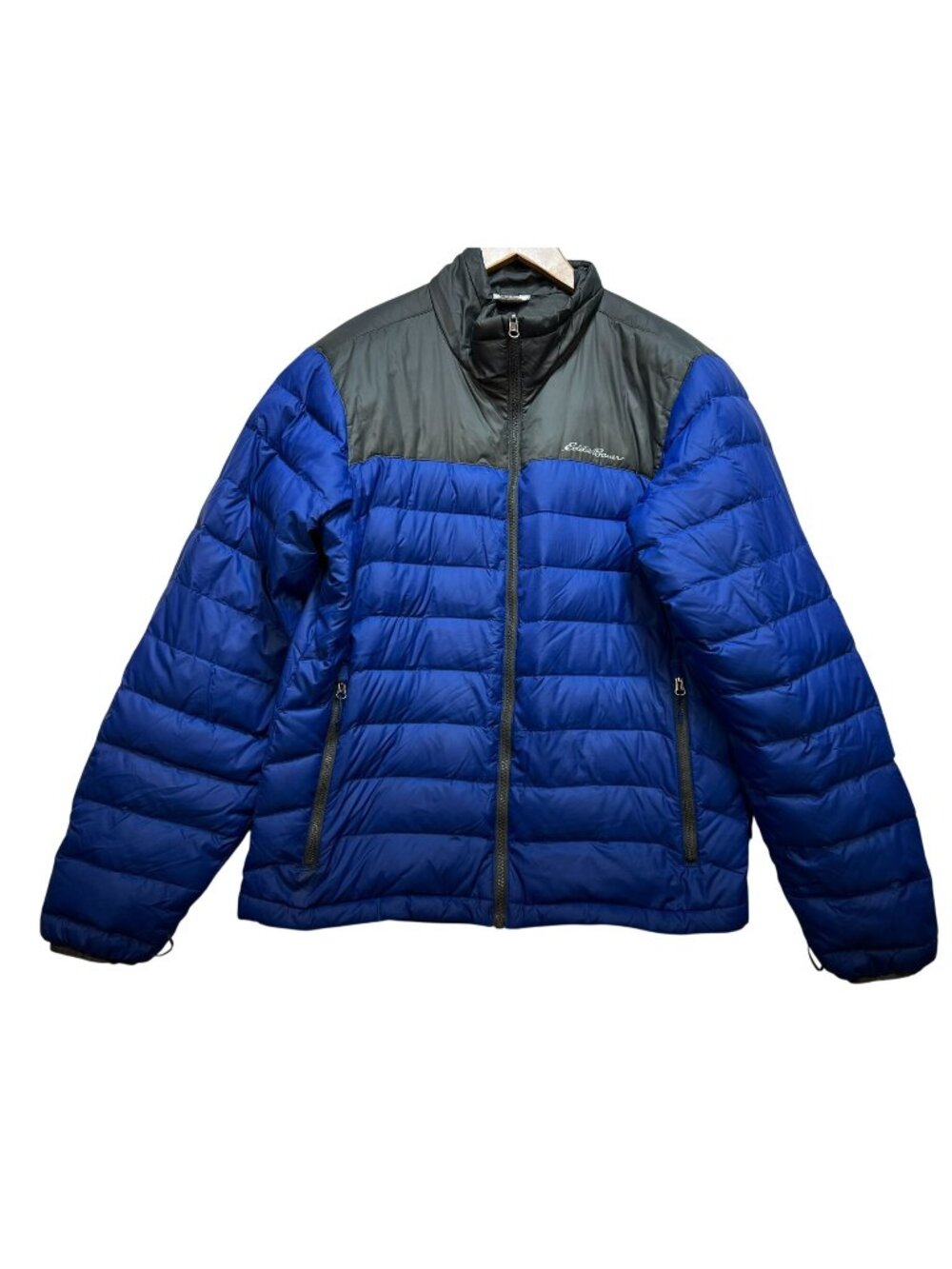 Eddie Bauer Mens Down Puffer Jacket Medium Blue Quilted Winter Outdoors Full Zip
